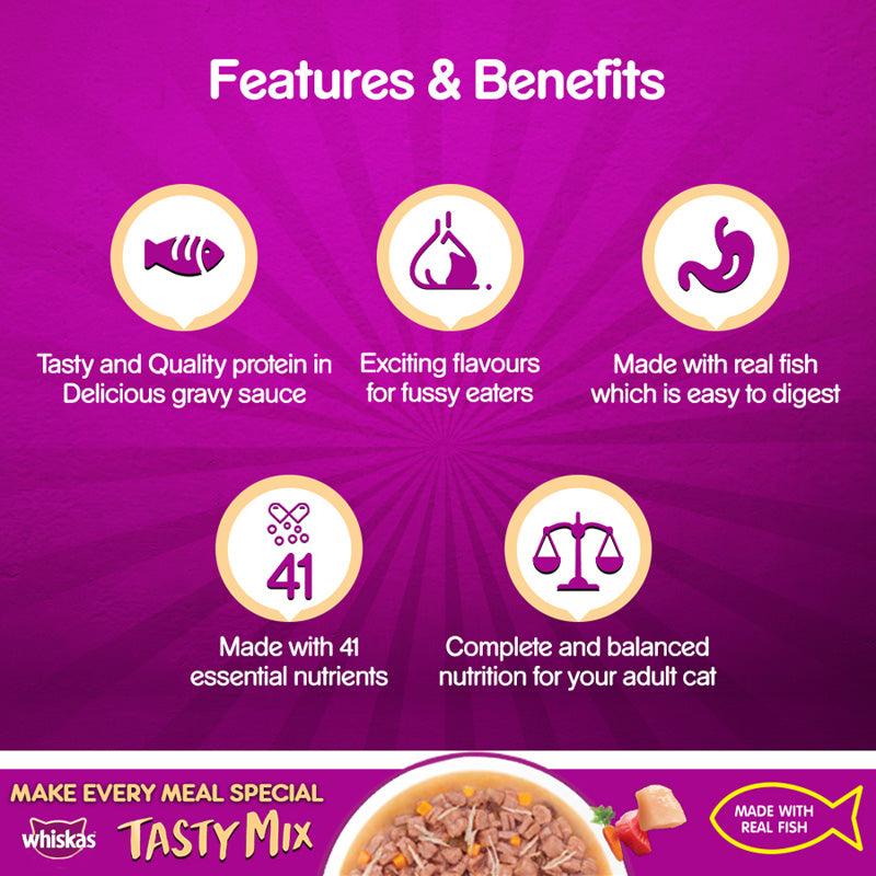 Whiskas Chicken With Tuna And Carrot In Gravy Tasty Mix Cat Wet Food - Cadotails
