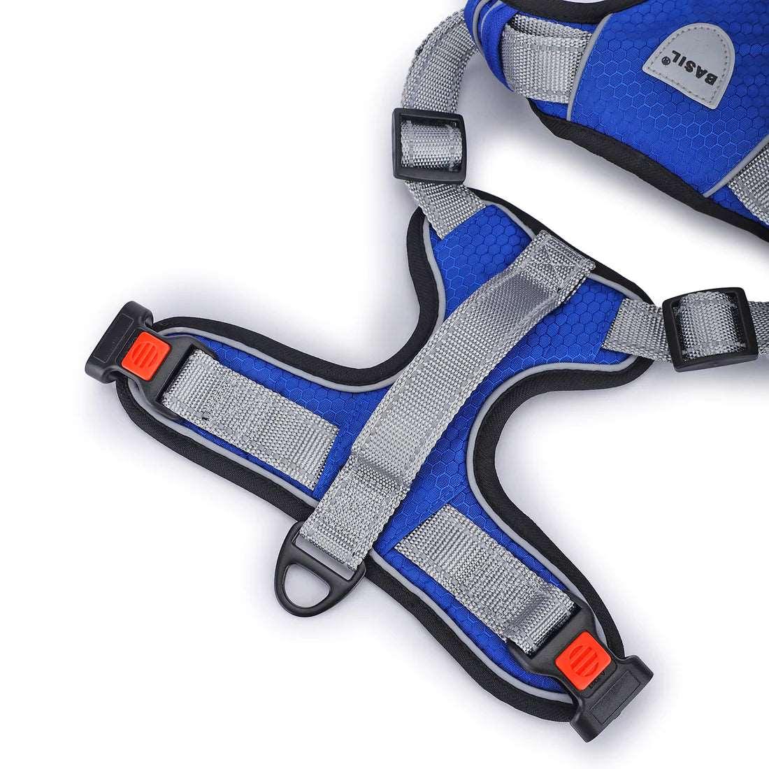 Basil Dog Full Body Padded Harness With Handle - Blue - Cadotails