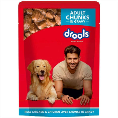 Drools Real Chicken & Chicken Liver Chunks In Gravy 150G Adult Dog Wet Food - Cadotails