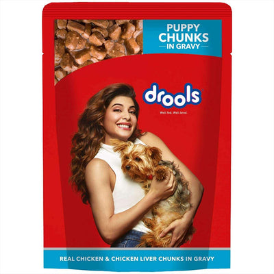 Drools Real Chicken & Chicken Liver Chunks In Gravy 150G Puppy Dog Wet Food - Cadotails