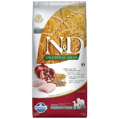 Farmina N&D Chicken & Pomegranate Ancestral Grain Senior Adult Medium & Maxi Dog Dry Food - Cadotails