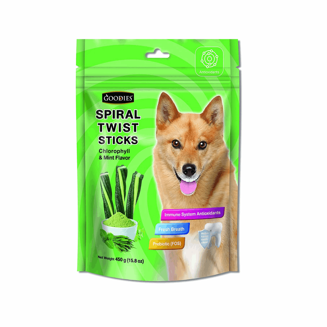 Goodies Spiral Twist Sticks Chlorophyll & Mint Flavoured 450G Dog Treat - Cadotails