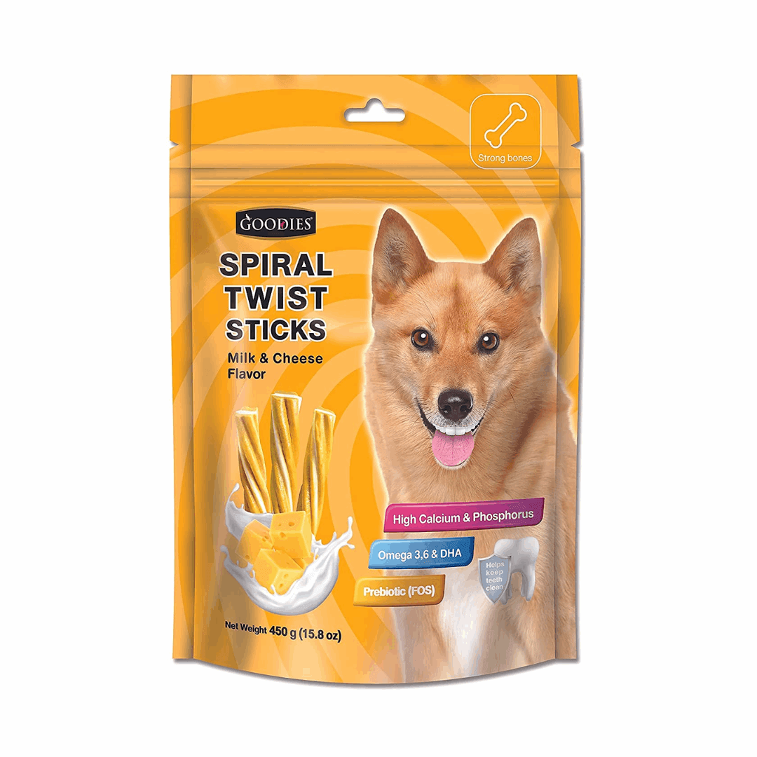 Goodies Spiral Twist Sticks Milk & Cheese Flavored 450G Dog Treat - Cadotails