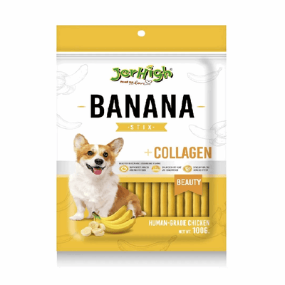 Jerhigh Banana Flavored Stix + Collagen 100G Dog Treat - Cadotails
