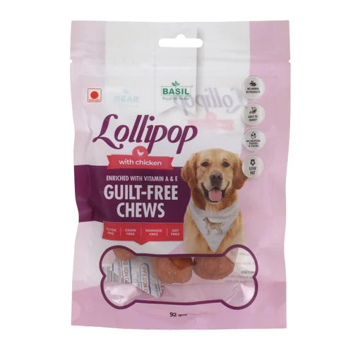 Basil Lollypop Guilt-Free Chews With Chicken 92G Dog Treat - Cadotails