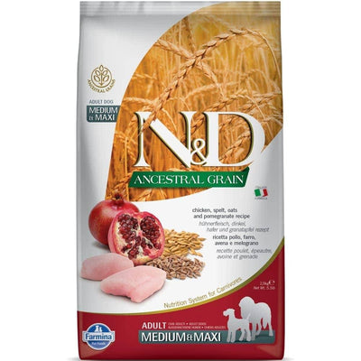 Farmina N&D Chicken & Pomegranate Ancestral Grain Adult Medium & Maxi Dog Dry Food - Cadotails