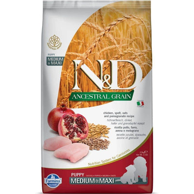 Farmina N&D Chicken & Pomegranate Ancestral Grain Puppy Medium & Maxi Dog Dry Food - Cadotails