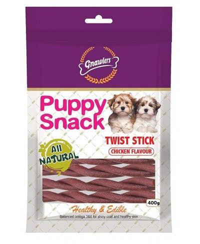 Gnawlers Puppy Snack Chicken Flavoured Twist Stick 400G Dog Treats - Cadotails