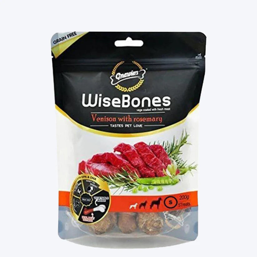 Gnawlers Wisebone Venison With Rosemary 200G Dog Treat - Cadotails