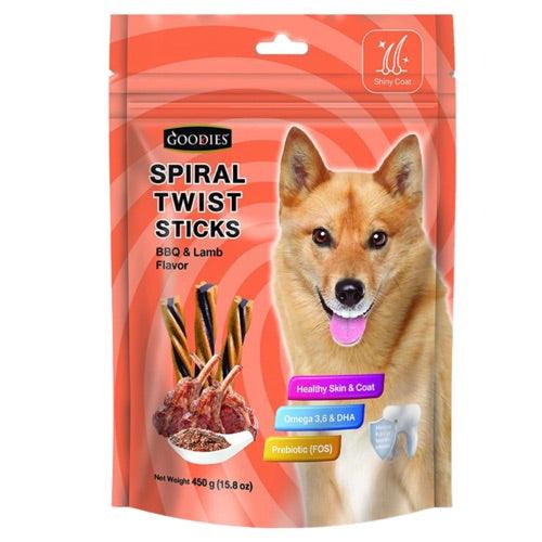 Goodies Spiral Twist Sticks Bbq & Lamb Flavoured 450G Dog Treat - Cadotails