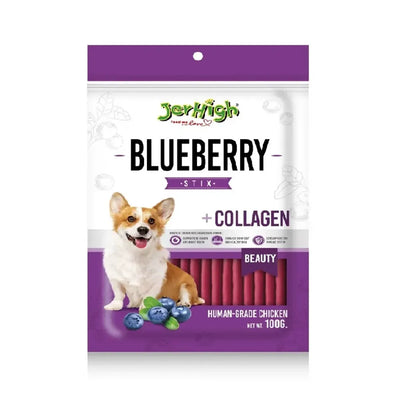 Jerhigh Bleberry Flavored Stix +Collagen 100G Dog Treat - Cadotails