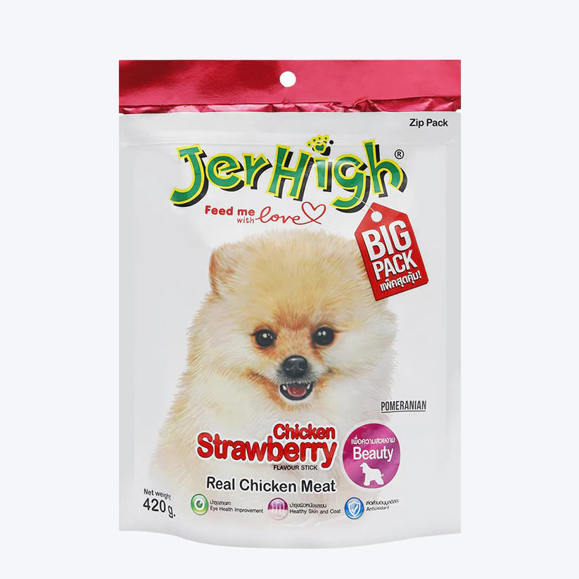 Jerhigh Chicken Strawberry Stick 420G Dog Treat - Cadotails