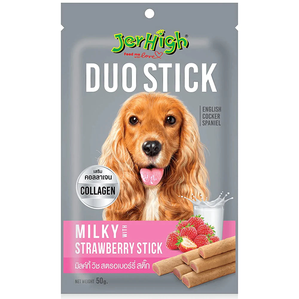 Jerhigh Milky With Strawberry Duo Stick 50G Dog Treat - Cadotails