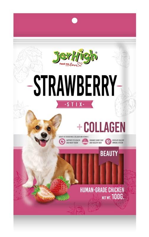 Jerhigh Strawberry Stix +Collagen 100G Dog Treat - Cadotails