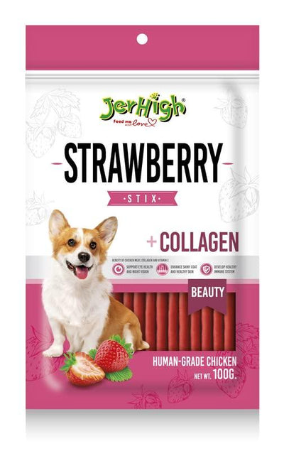 Jerhigh Strawberry Stix +Collagen 100G Dog Treat - Cadotails