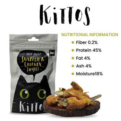 Kittos Sunfish & Chicken Twirls 35G Cat Treat - Cadotails