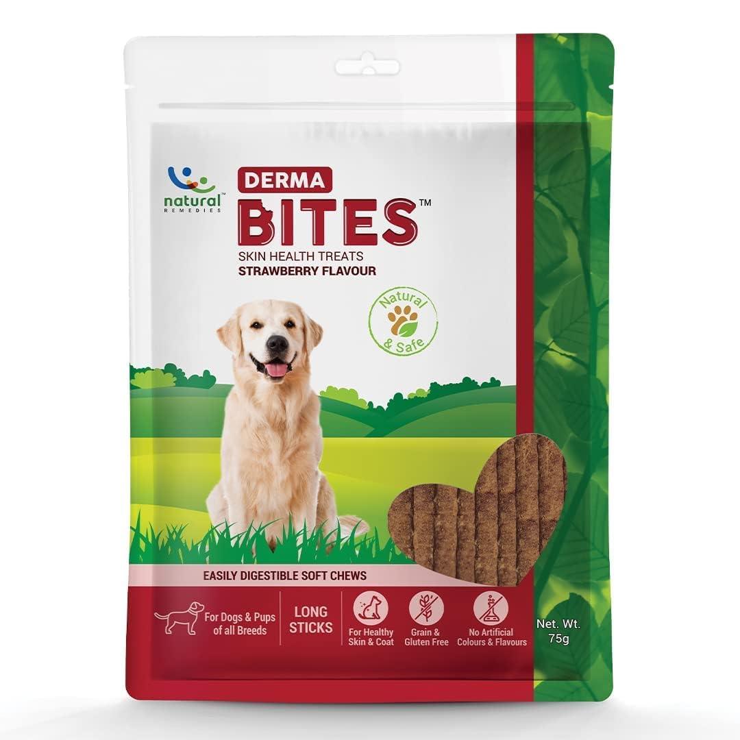 Natural Remedies Derma Bites Strawberry Flavour 75G Dog Treat - Cadotails