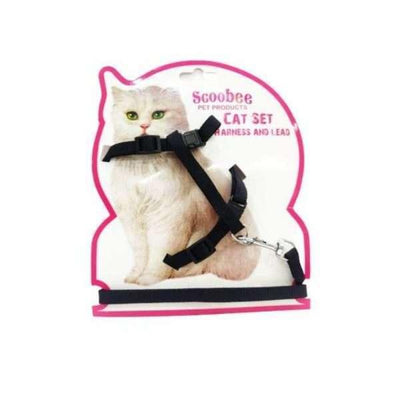 Scoobee Cat Adjustable Nylon Black Harness Strap Collar With Leash - Cadotails