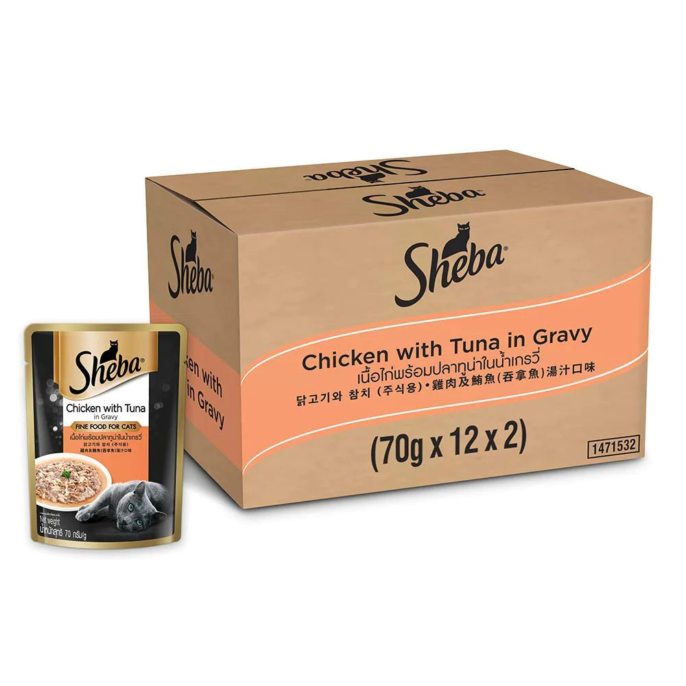 Sheba Chicken With Tuna In Gravy Premium Adult Fine Cat Wet Food - Cadotails