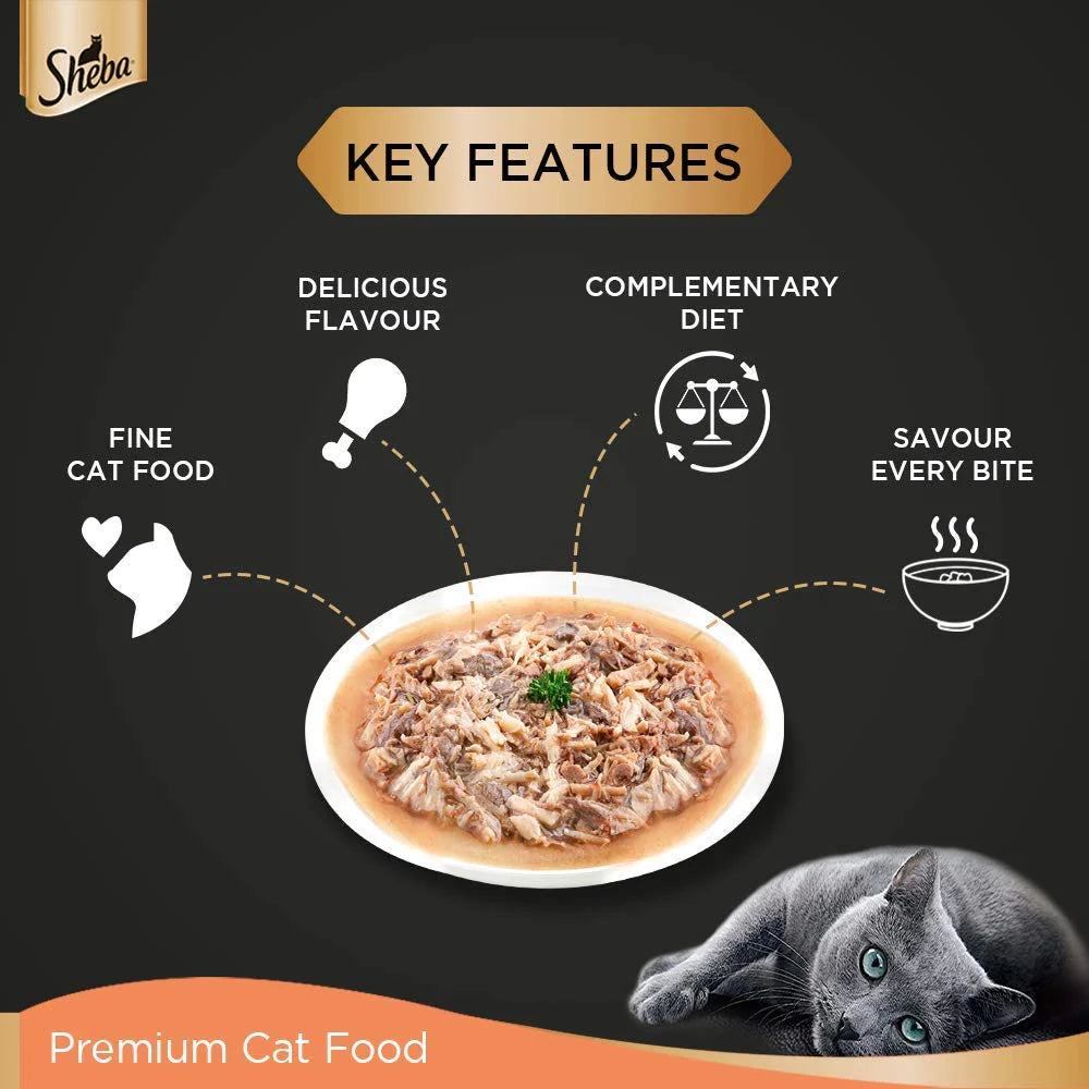 Sheba Chicken With Tuna In Gravy Premium Adult Fine Cat Wet Food - Cadotails