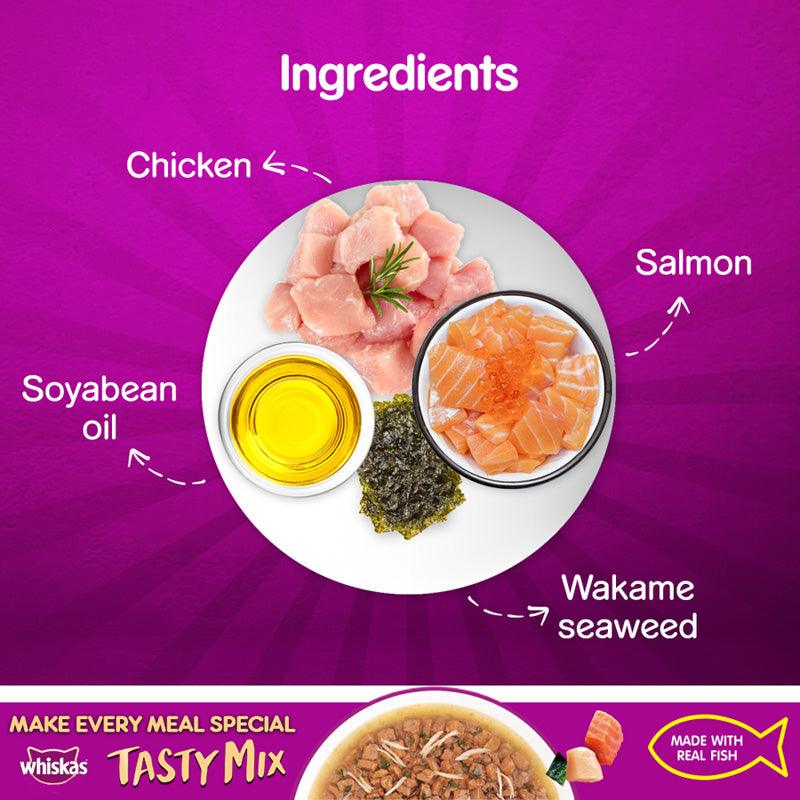 Whiskas Chicken With Salmon Wakame Seaweed In Gravy Tasty Mix Cat Wet Food