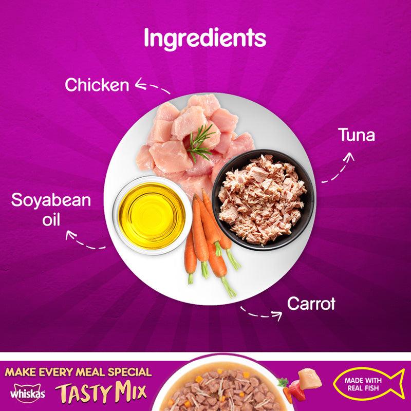 Whiskas Chicken With Tuna And Carrot In Gravy Tasty Mix Cat Wet Food - Cadotails