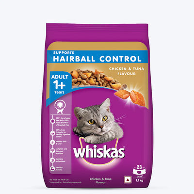 Whiskas Hairball Control Chicken & Tuna Flavour Cat Dry Food for Adult Cats (1+ Years) - Cadotails