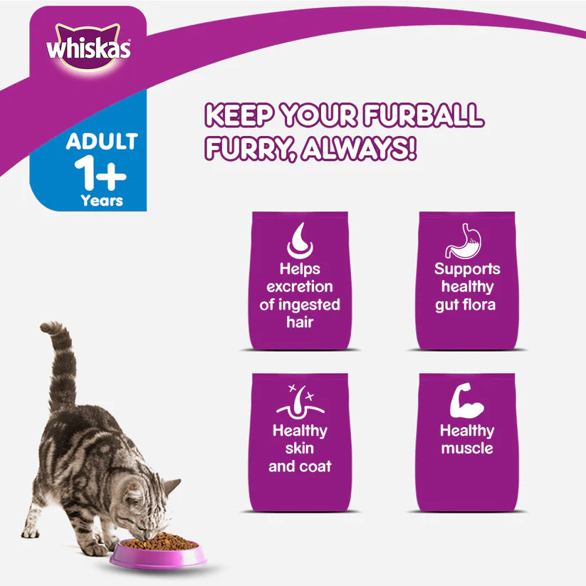 Whiskas Hairball Control Chicken & Tuna Flavour Cat Dry Food for Adult Cats (1+ Years) - Cadotails