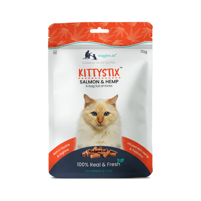 Wiggles Kittystix Salmon & Hemp 70G Cat Treat - Cadotails