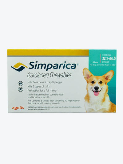 Zoetis Simparica Sarolaner Chewable 40Mg/80Mg 6 Tablets For Dogs - Cadotails