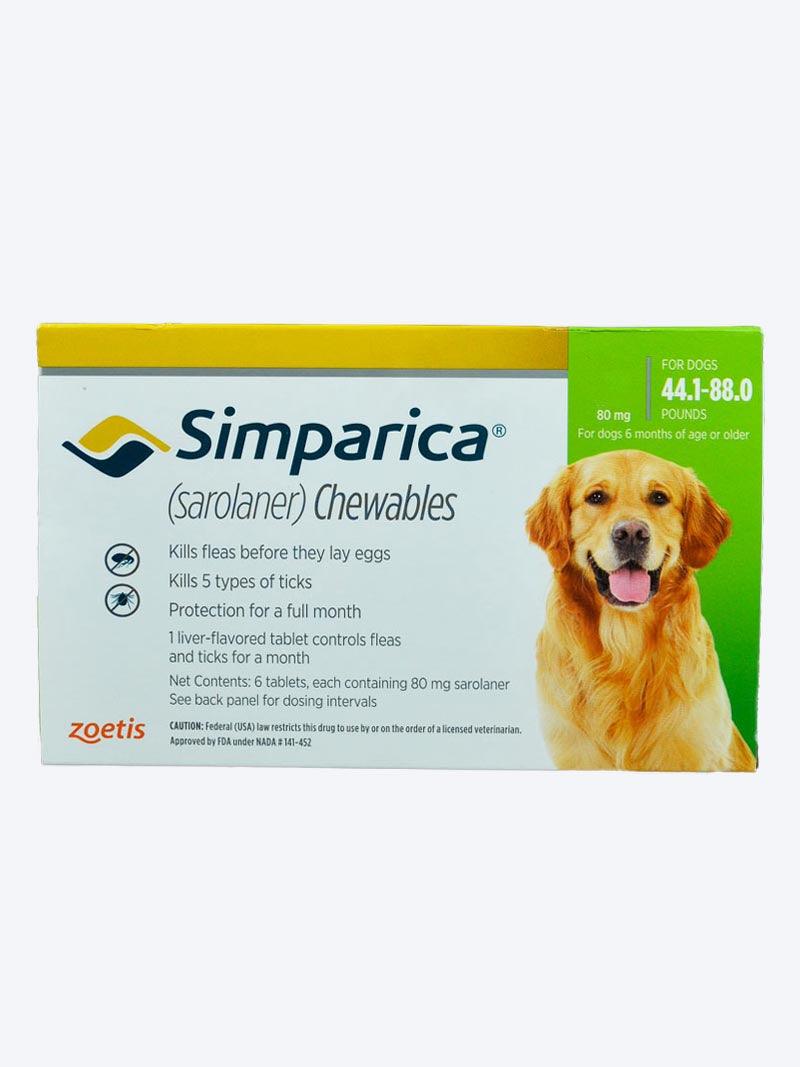 Zoetis Simparica Sarolaner Chewable 40Mg/80Mg 6 Tablets For Dogs - Cadotails